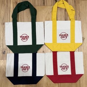Trader Joe's Canvas Tote Bag - Red/Yellow/Green/Blue Trim